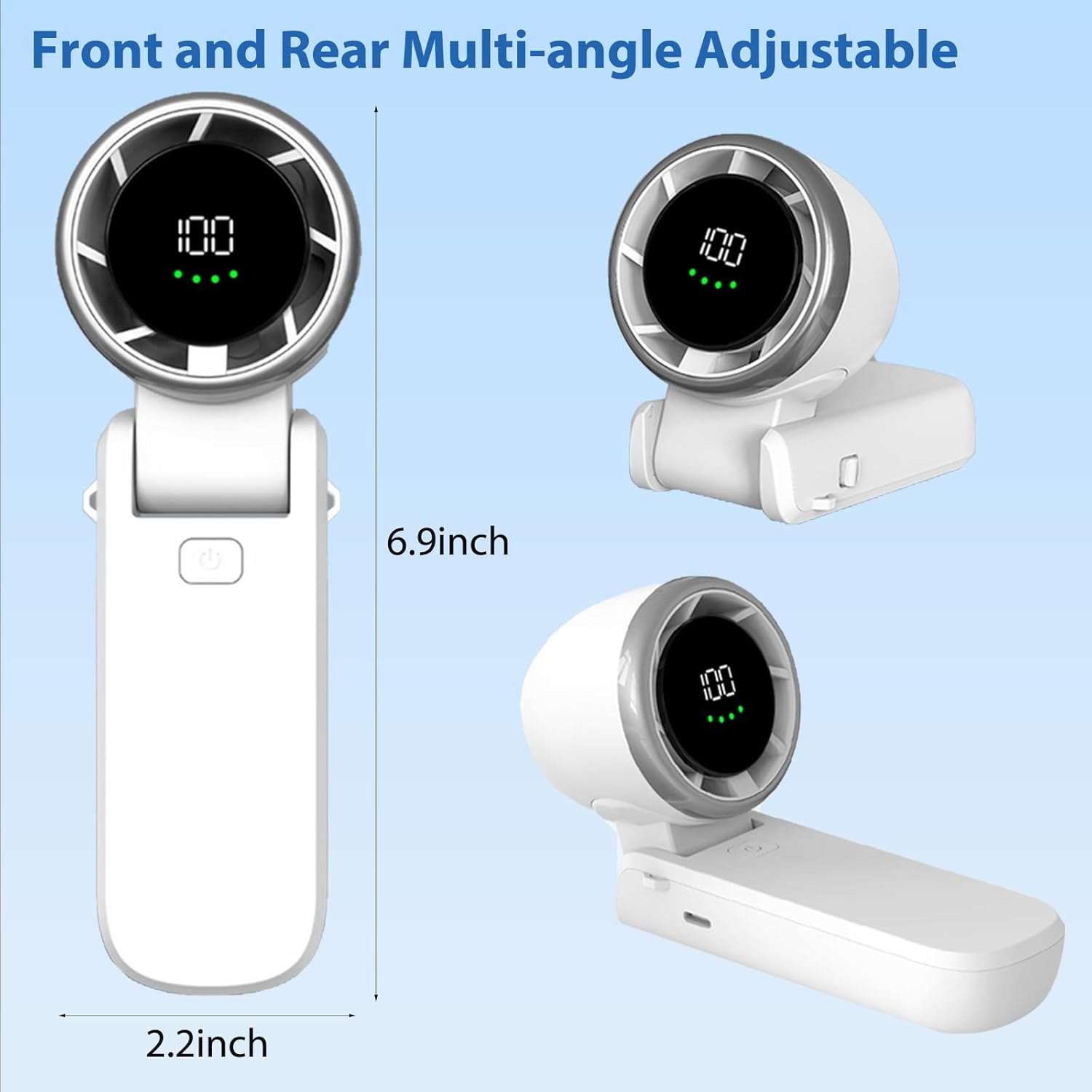 Multi-angle adjustable device with digital display on a light blue background